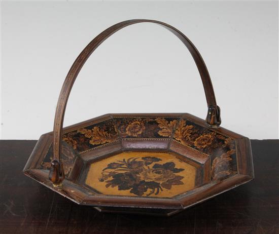 A Tunbridgeware octagonal basket, 9in.